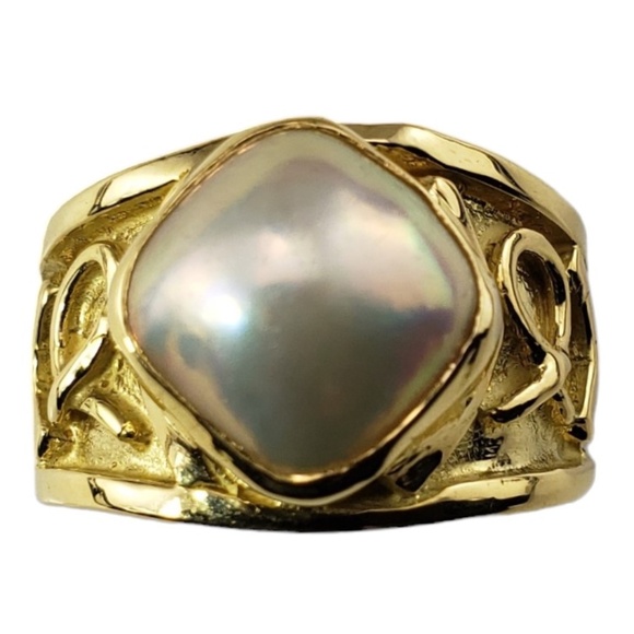 Vintage 18 Karat Yellow Gold Mabe Pearl Ring Size 7.5 #15882 - Picture 1 of 9
